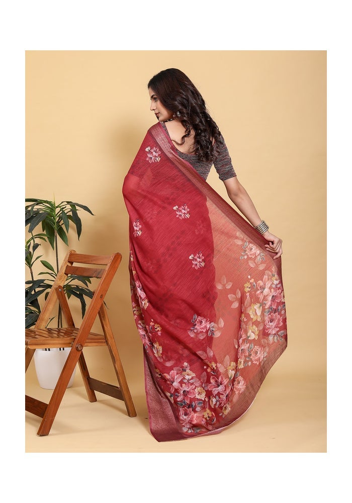 Malishka Export Rich Maroon Floral Print Saree for Women - Image 4